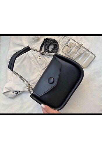 Kadın siyah zincirli el ve omuz çantası - Görsel 3