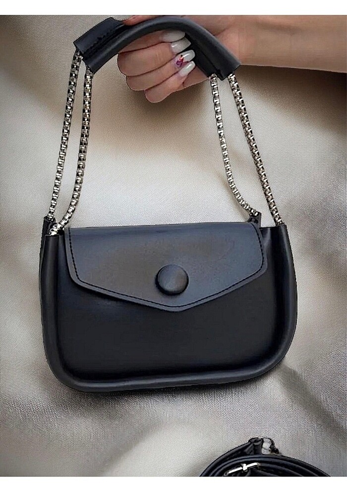Kadın siyah zincirli el ve omuz çantası - Görsel 2