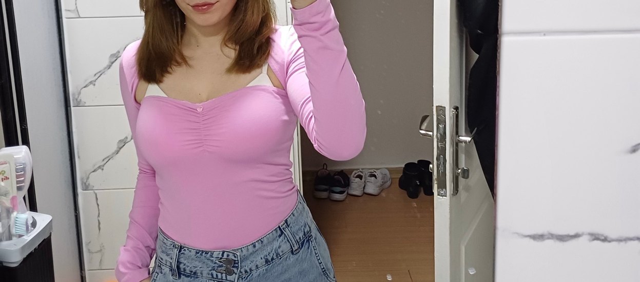 Pembe V Yaka bluz - Görsel 2