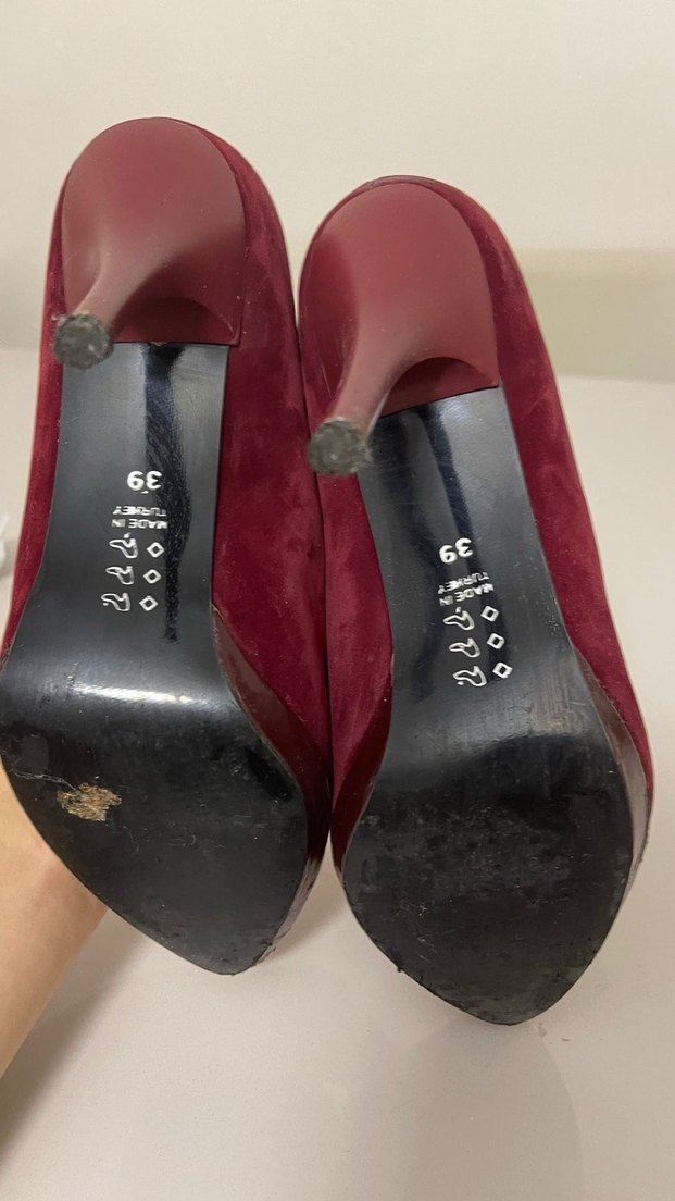 Bordo Süet Stiletto Kadın Ayakkabı - Görsel 5