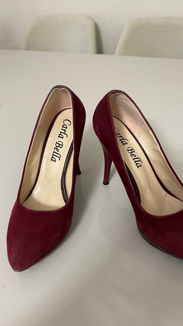 Bordo Süet Stiletto Kadın Ayakkabı - Görsel 3