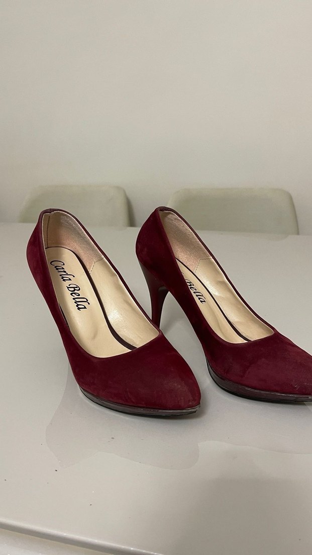 Bordo Süet Stiletto Kadın Ayakkabı - Görsel 2
