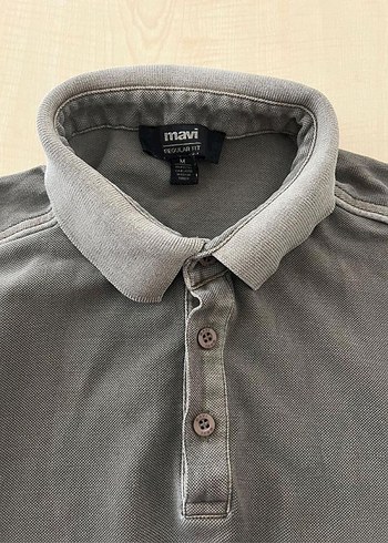 Gri Keten Polo Tişört Üç Düğmeli - Görsel 2