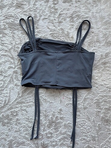 Trendyol & Milla Gri büzgülü crop örme bluz