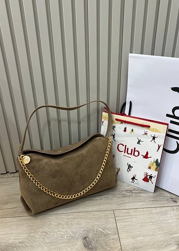 Zincir Detaylı Kahverengi Süet Omuz Çantası - Görsel 4