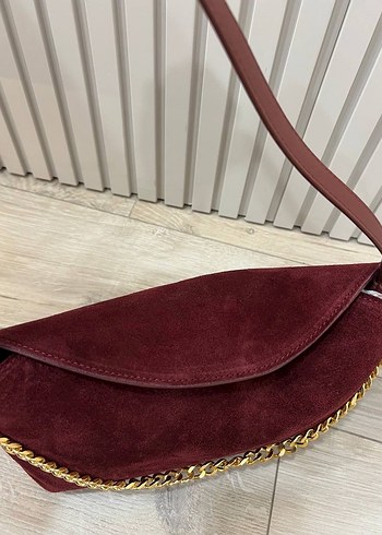Zincir Detaylı Kahverengi Süet Omuz Çantası - Görsel 8
