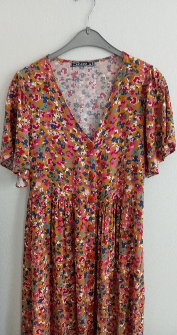 Renkli Bohem Uzun Elbise V Yaka Düğmeli - Görsel 2