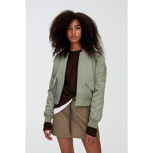 Pull & Bear Kadın Haki Renkli Basic Bomber Ceket