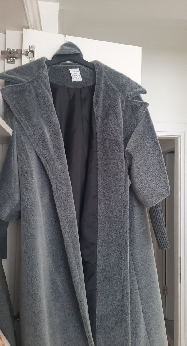 Gri Uzun Peluş kaban hiç giyilmedi - Görsel 4