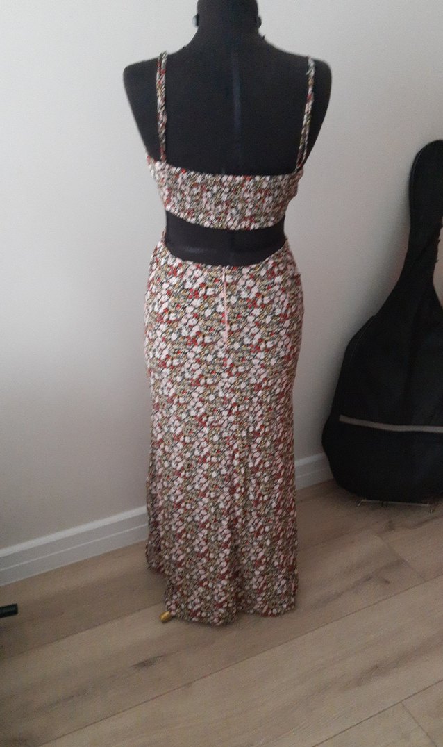 Çiçek Desenli Straplez Bohem Uzun Elbise - Görsel 2