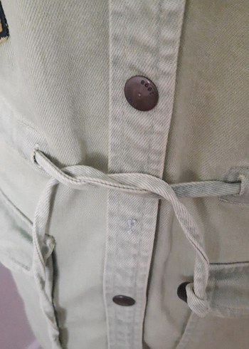 l Beden Kadın Haki Düğmeli Denim Ceket