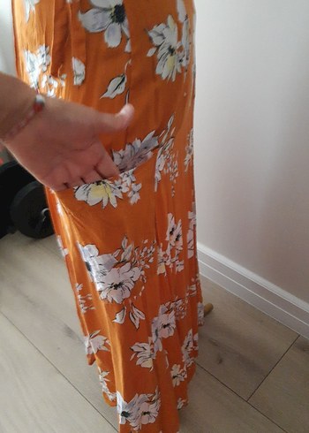 Turuncu Çiçek Desenli Uzun Bohem Elbise - Görsel 3