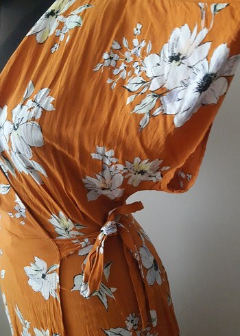 Turuncu Çiçek Desenli Uzun Bohem Elbise - Görsel 2