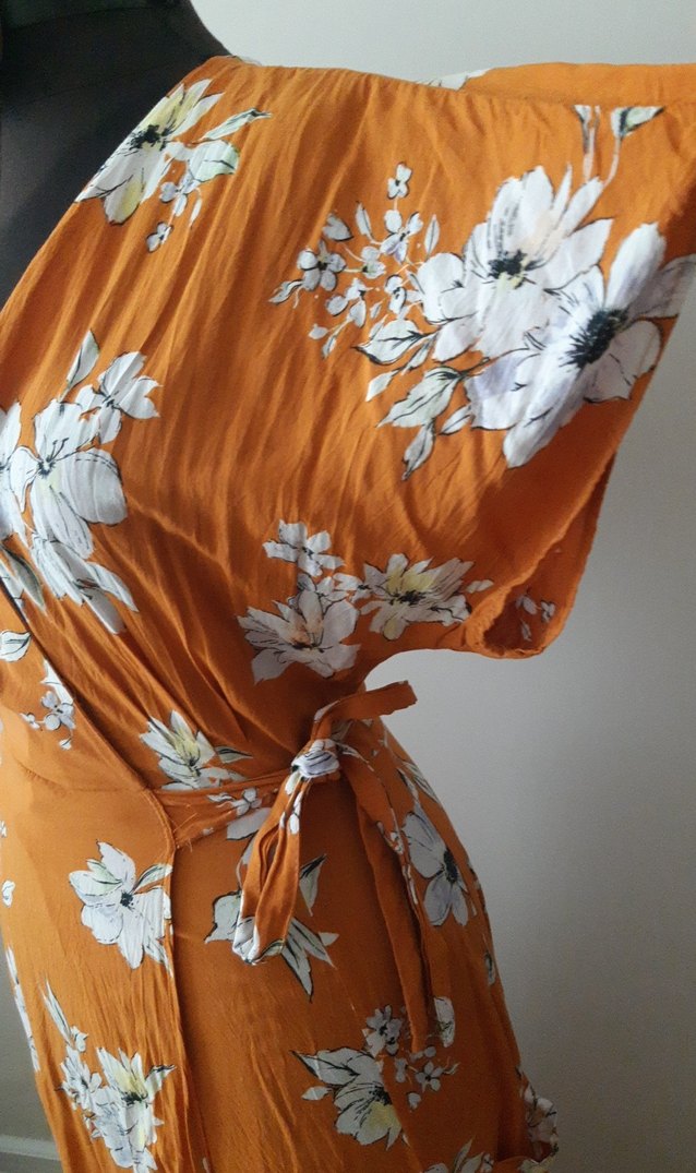 Turuncu Çiçek Desenli Uzun Bohem Elbise - Görsel 2