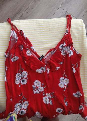 Kırmızı Çiçekli Bohem Uzun Kadın Tulum - Görsel 2