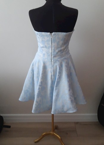 Mavi Drapeli Mini Straplez gece Elbisesi - Görsel 2