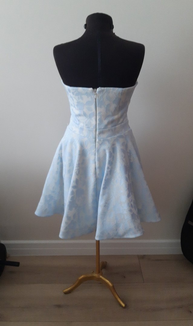 Mavi Drapeli Mini Straplez gece Elbisesi - Görsel 2