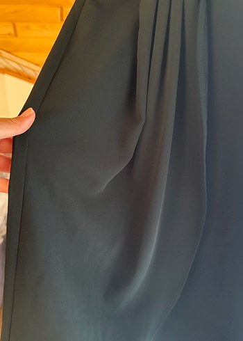s Beden Koyu yeşil V Yakalı Uzun Drapeli Elbise
