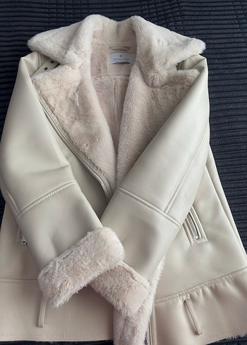 Beyaz Kürklü Midi Kadın Ceket - Görsel 3