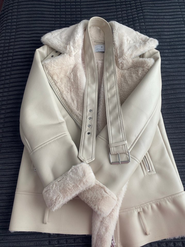 Beyaz Kürklü Midi Kadın Ceket - Görsel 2