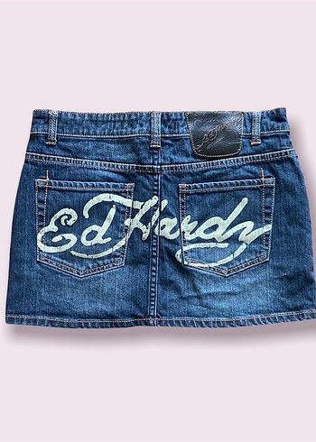 Düğmeli Baskılı Mini Denim Etek
