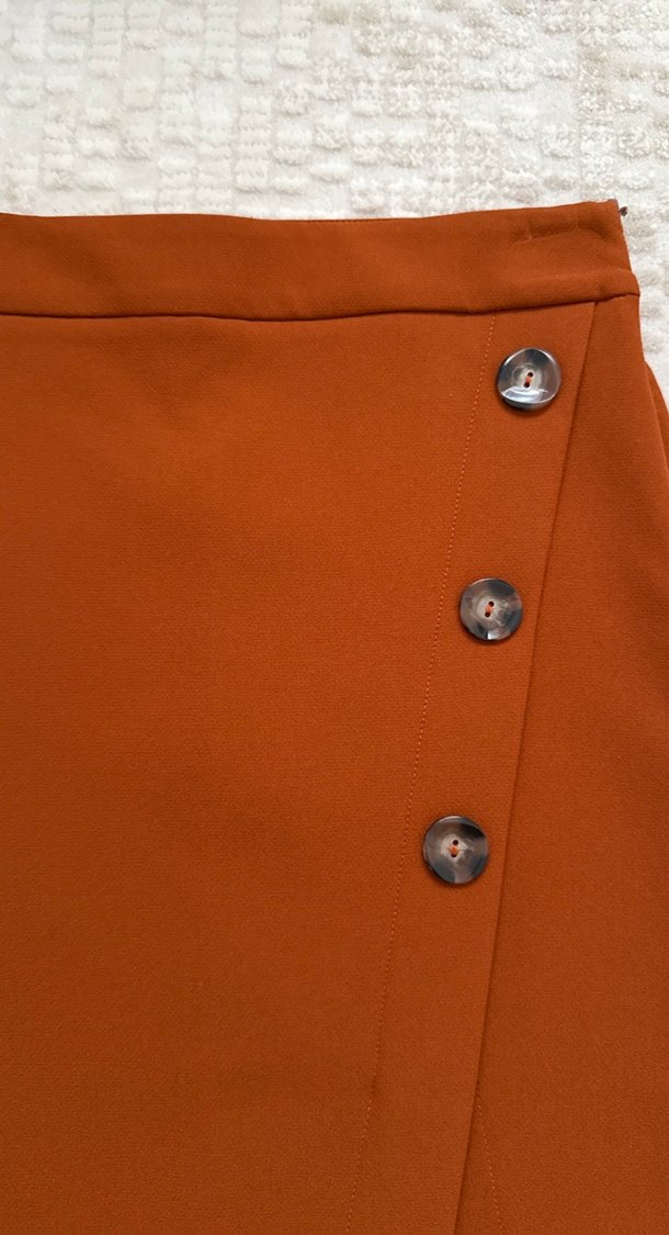 Düğmeli kiremit renkli  Midi Etek - Görsel 2