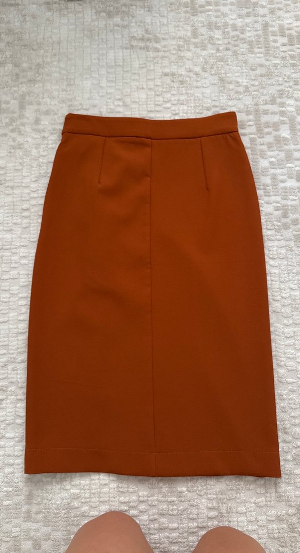 Düğmeli kiremit renkli  Midi Etek - Görsel 4