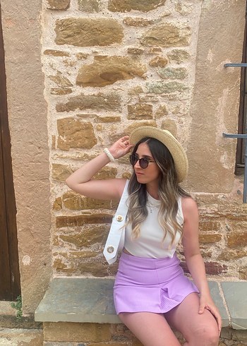 Dantel Detaylı Mor Örgü Kadın şort - Görsel 2