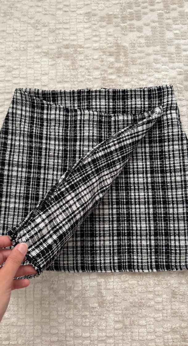 Kadın Gri Ekose Mini Etek - Görsel 2