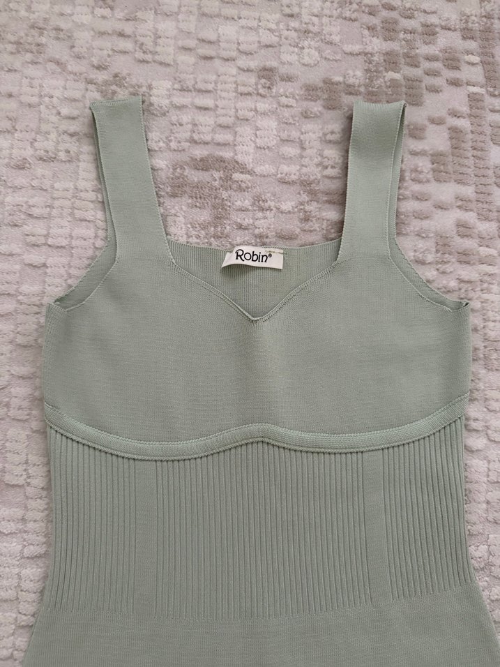 Uzun, Askılı, Dar Kesim Triko Elbise - Görsel 2