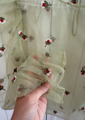 Zara Nakışlı Uzun Kollu Pastel Bluz