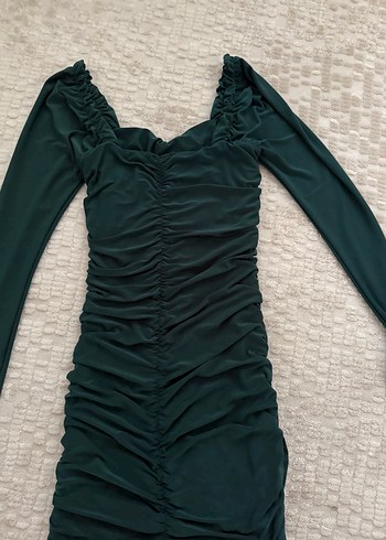 Uzun Kollu, Drapeli Yeşil Kadın Elbise - Görsel 2