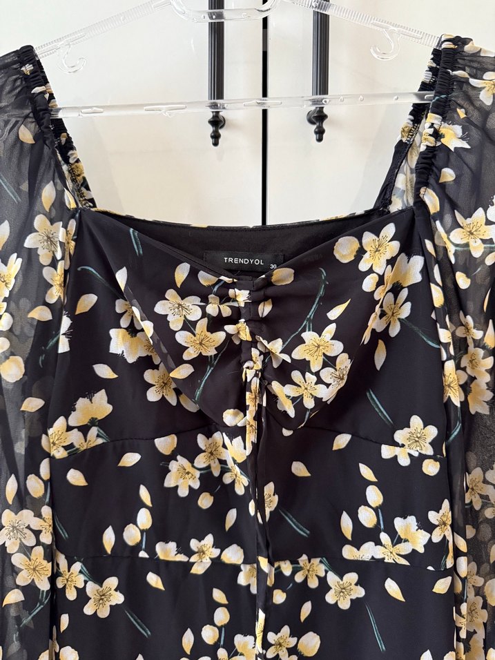 Sarı Çiçekli Midi Bohem Elbise - Görsel 2