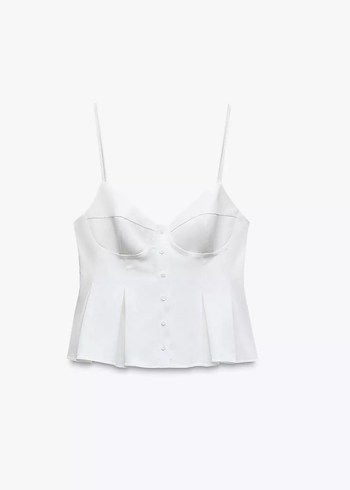 Düğmeli Beyaz Denim Büstiyer - Görsel 2