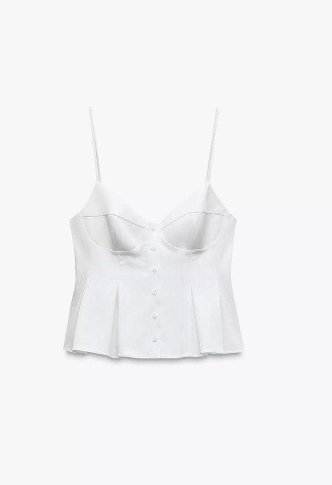 Düğmeli Beyaz Denim Büstiyer - Görsel 2