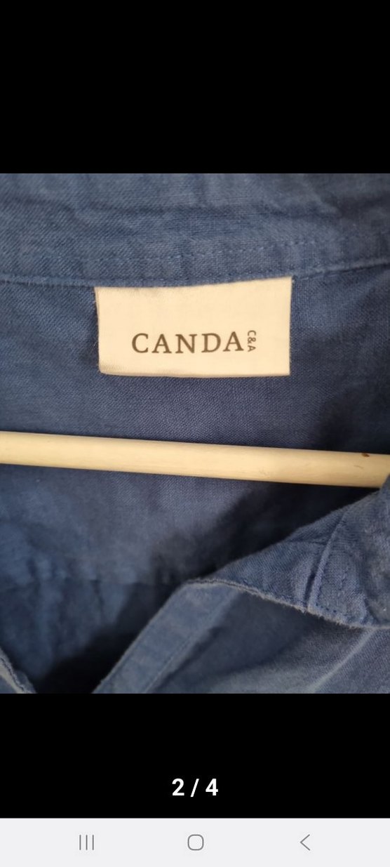 Düğmeli Keten Mavi Kadın Gömlek - Görsel 2