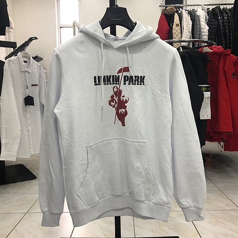 Linkin Park Baskılı Beyaz Hoodie