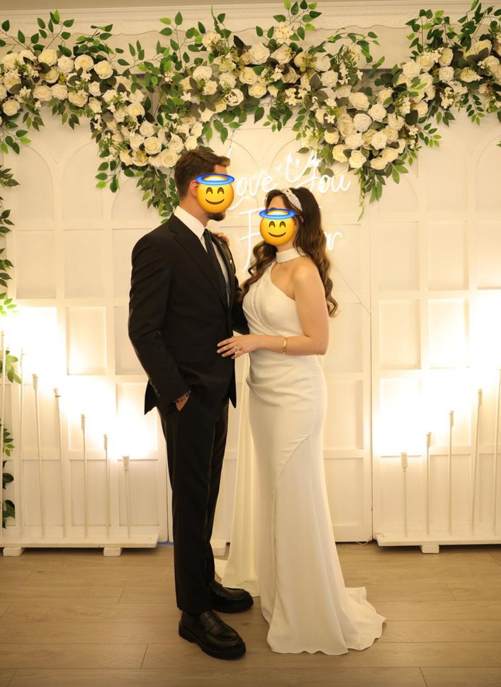 Beyaz Drapeli Nişan Elbisesi - Görsel 5