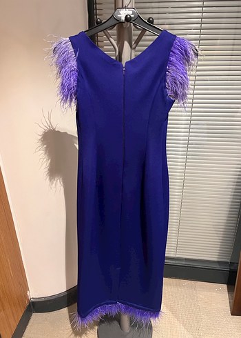 Püsküllü Midi Mavi Abiye Elbise - Görsel 3