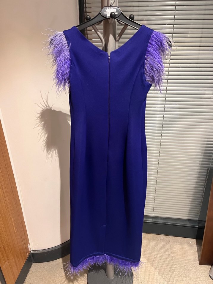 Püsküllü Midi Mavi Abiye Elbise - Görsel 3