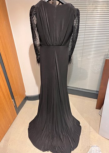 Uzun Siyah Gotik V Yakalı Abiye Elbise - Görsel 5