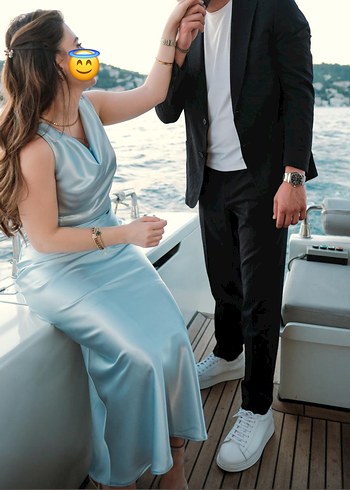 Bebe Mavisi Midi Abiye Elbise - Görsel 3