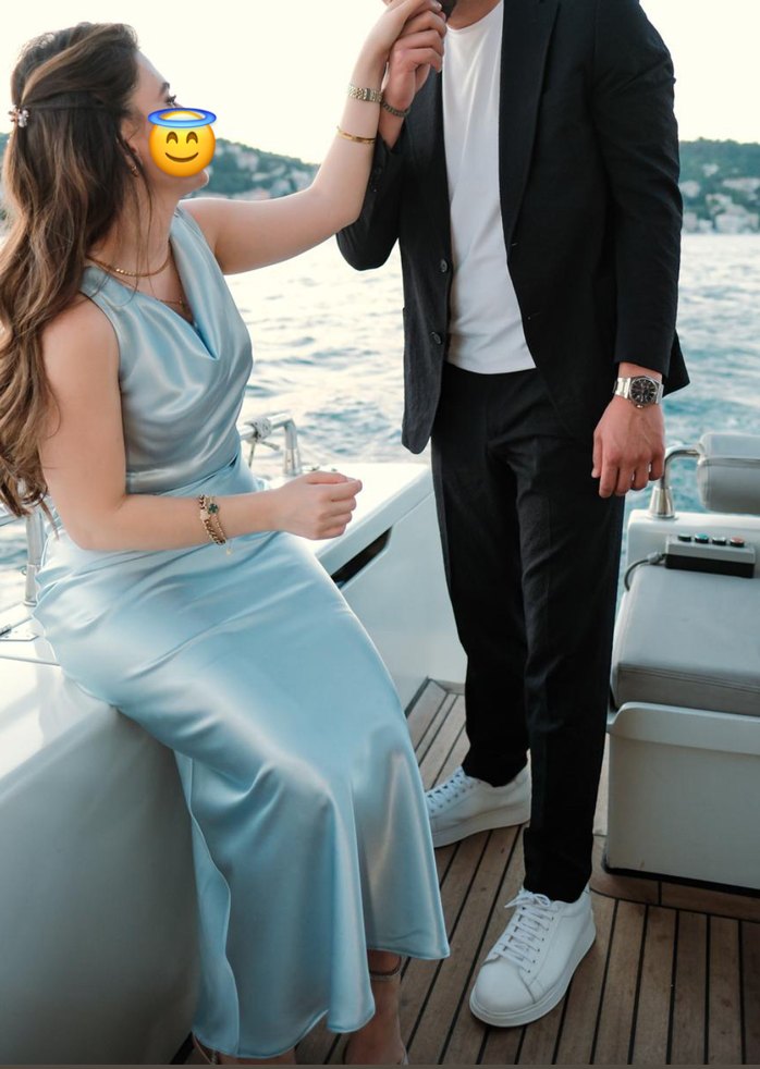 Bebe Mavisi Midi Abiye Elbise - Görsel 3