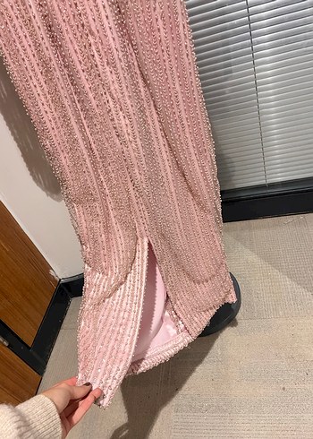 Pudra-Pembe Midi Abiye Elbise - Görsel 5