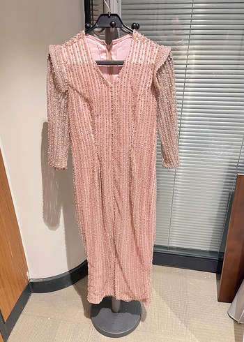Pudra-Pembe Midi Abiye Elbise - Görsel 3
