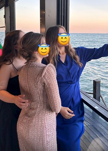 Pudra-Pembe Midi Abiye Elbise - Görsel 2