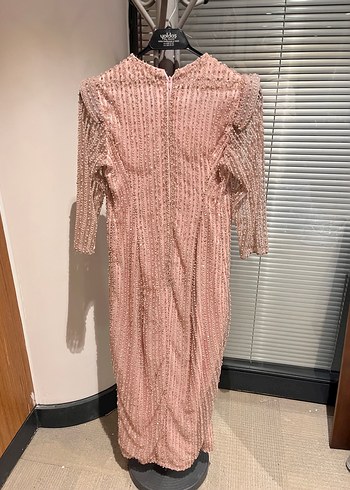 Pudra-Pembe Midi Abiye Elbise - Görsel 6