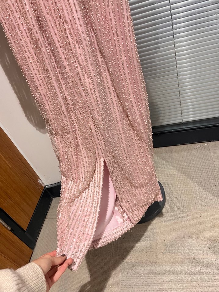 Pudra-Pembe Midi Abiye Elbise - Görsel 5