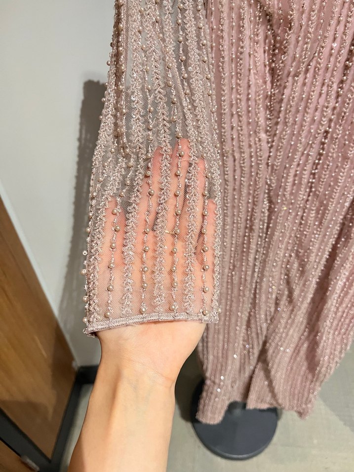 Pudra-Pembe Midi Abiye Elbise - Görsel 4