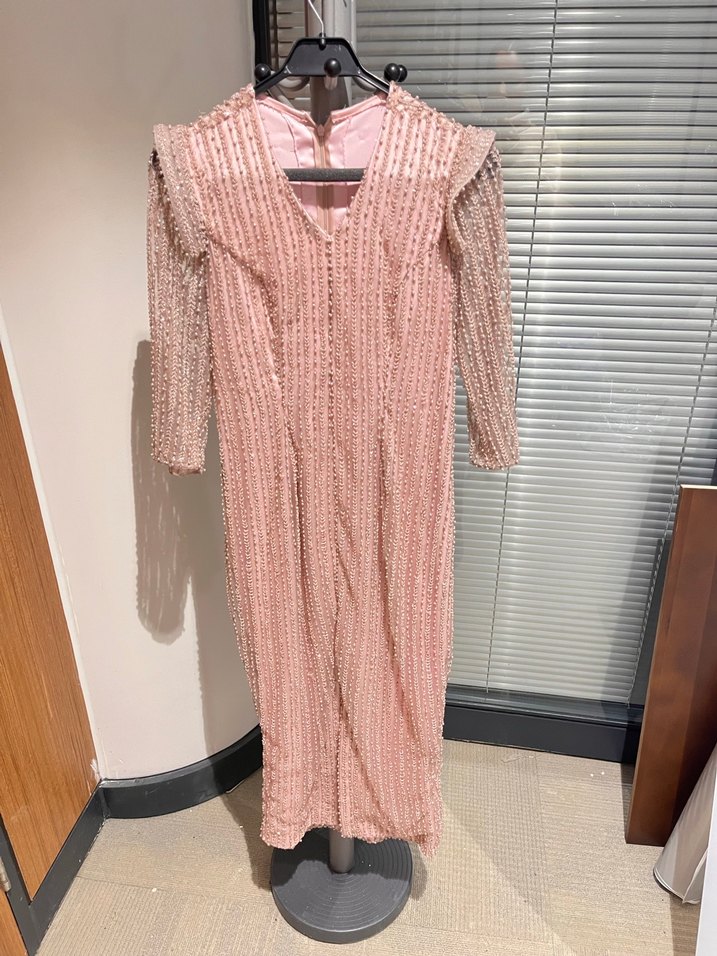 Pudra-Pembe Midi Abiye Elbise - Görsel 3